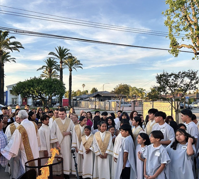 Easter Vigil fire blessing with the parish