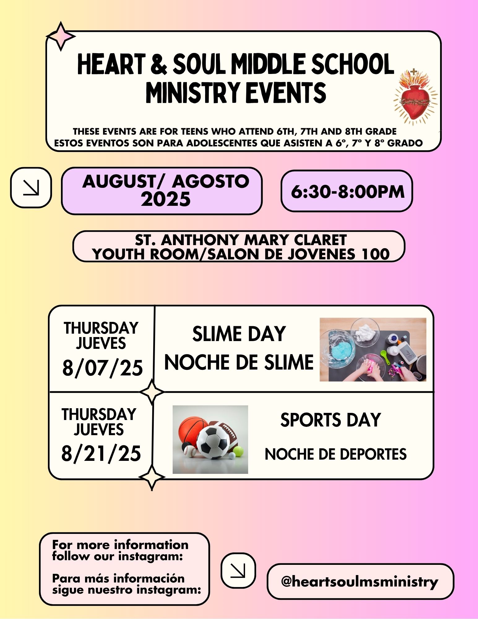 Middle School Ministry August events